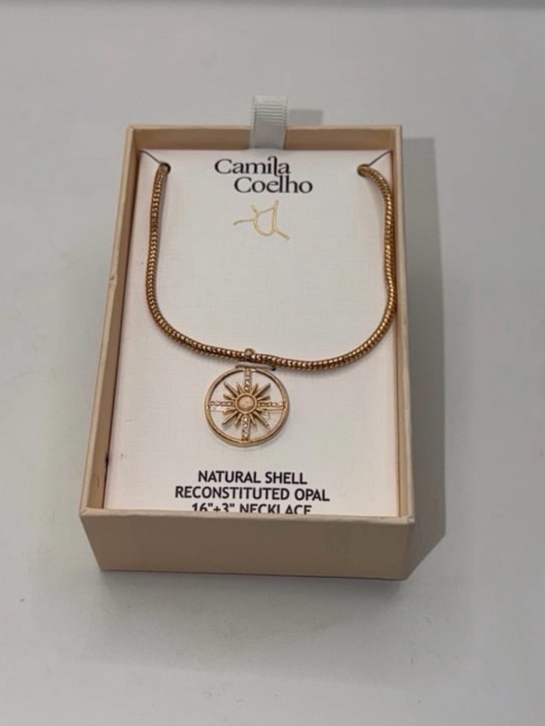 New Camila Coelho Natural Shell Reconstituted Opal Sunburst Necklace